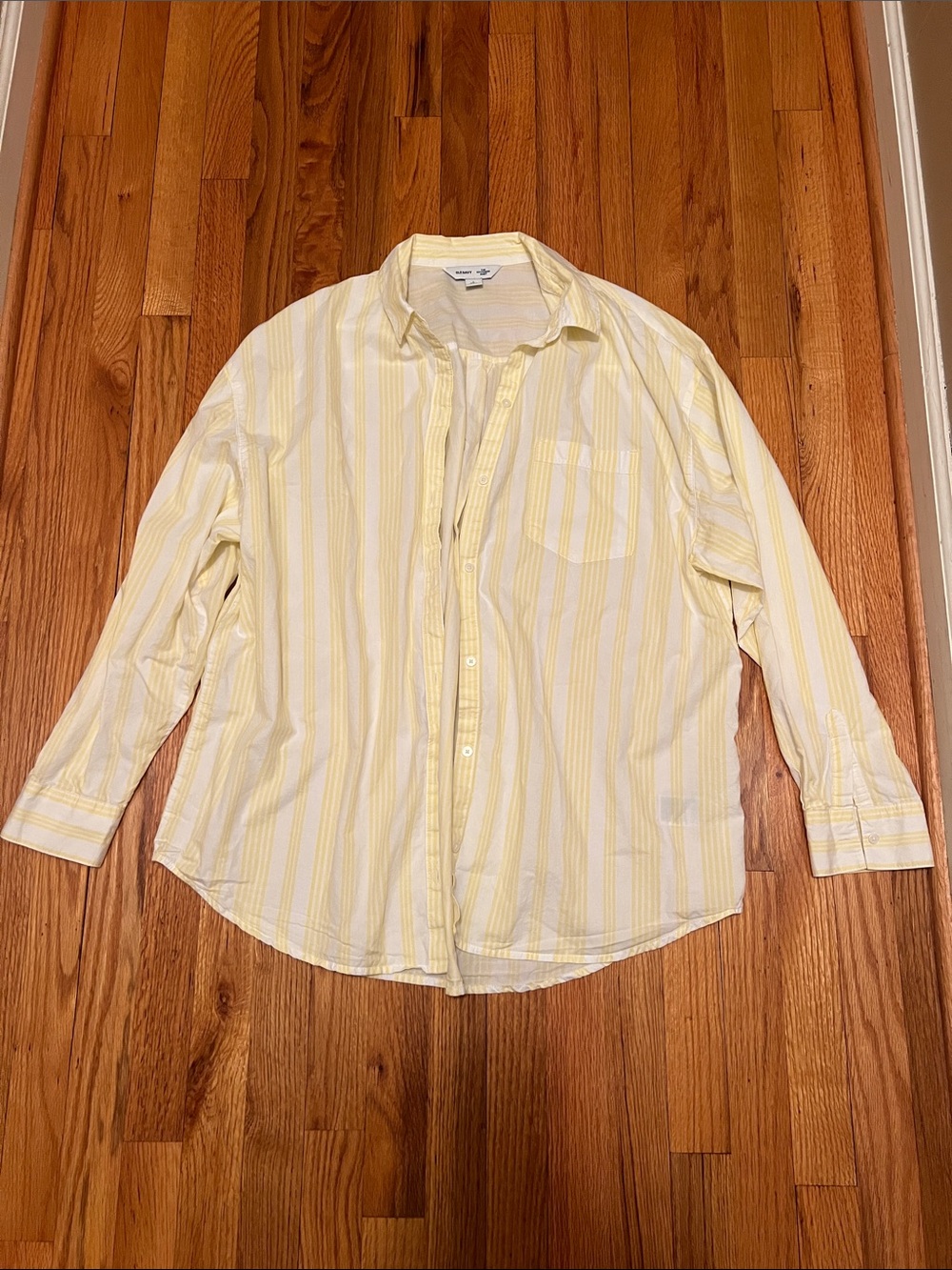 Old Navy Yellow & White Striped Button-Down Blouse